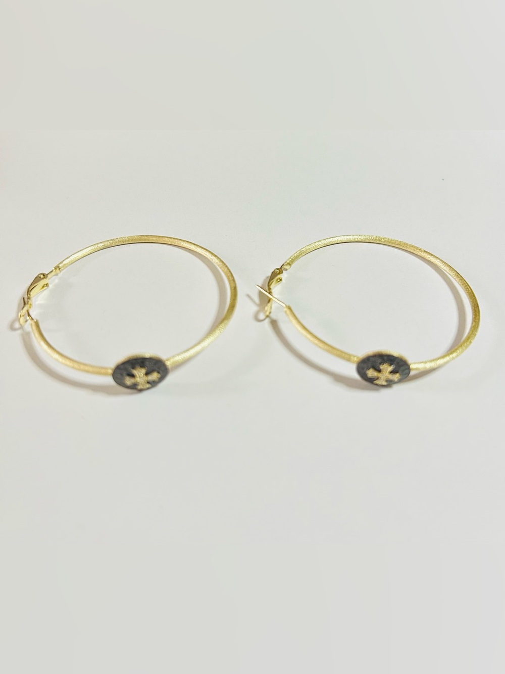Gold Cross Loop Earrings